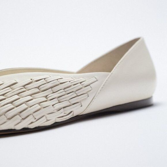 ZARA LOW HEEL WOVEN LEATHER SHOES Beige - Picture 6 of 10